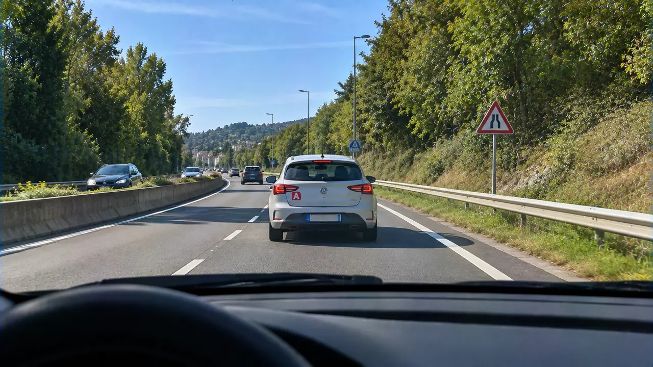 Situation de la question : Ce conducteur débutant roule sur autoroute par temps sec. Sa vitesse maximale est de
