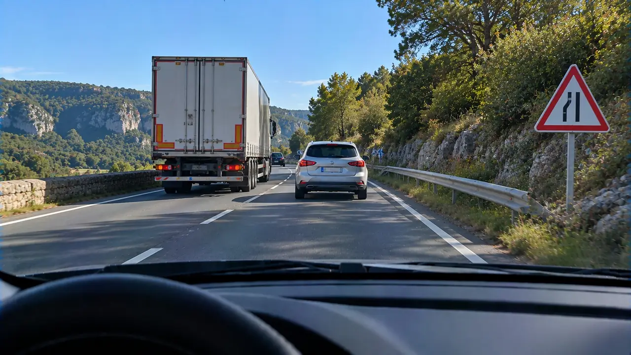 Situation de la question : Une ligne continue arrive. Je commence un dépassement