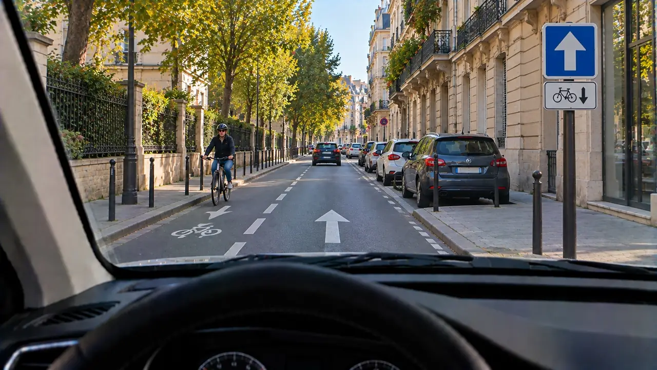 Situation de la question : Un cycliste peut arriver en face dans cette rue à sens unique