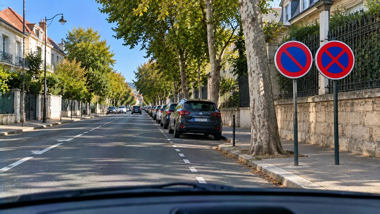 Situation de la question : Sous le panneau barré d’un seul trait, je peux m’arrêter pour déposer quelqu’un