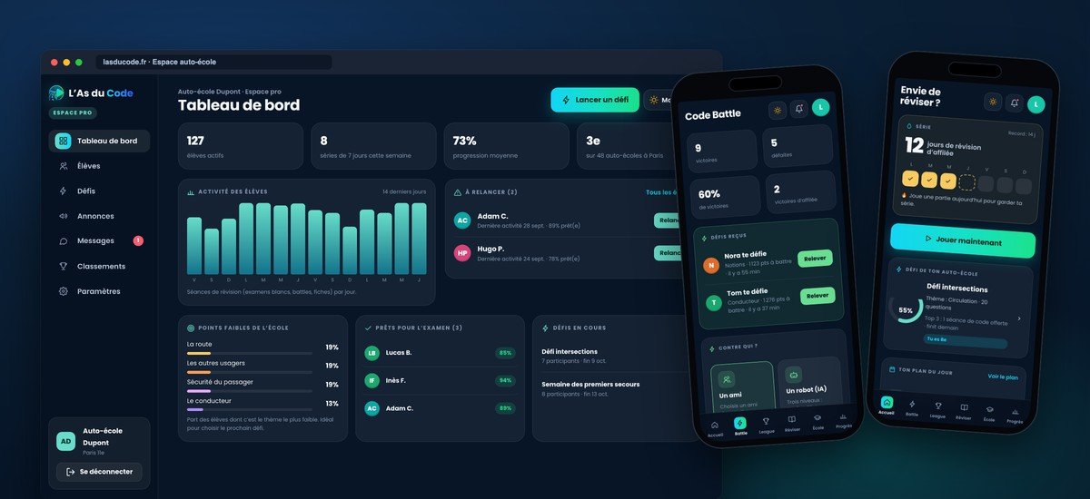 Vue d’ensemble : L’espace auto-école et l’application élève